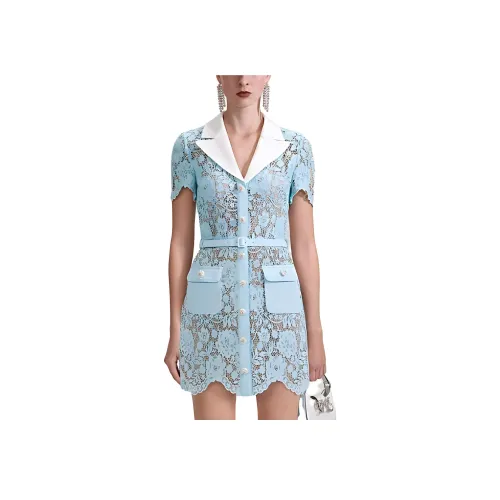 Self Портрет Короткий рукав Платье Женское Туманный синий