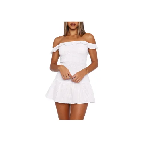WHITE FOX Мини Платье Белый С полосами Без рукавов Платье Женское