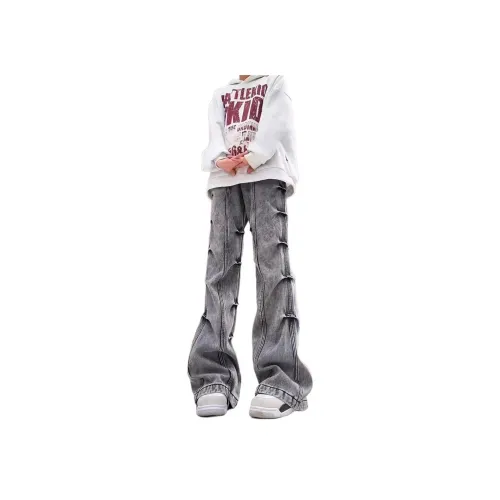 UOOHE Черно-серый цвет унисекс джинсы