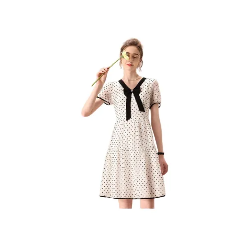 FENHONGMALI Короткий рукав платье женский белый