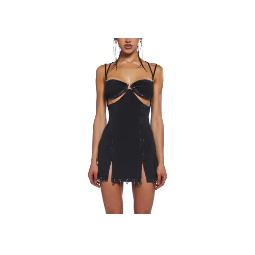 Dolls Kill DARKER WAVS Charged Cut Out Bodycon Dres Slip Dress Women's BLACK BLACK