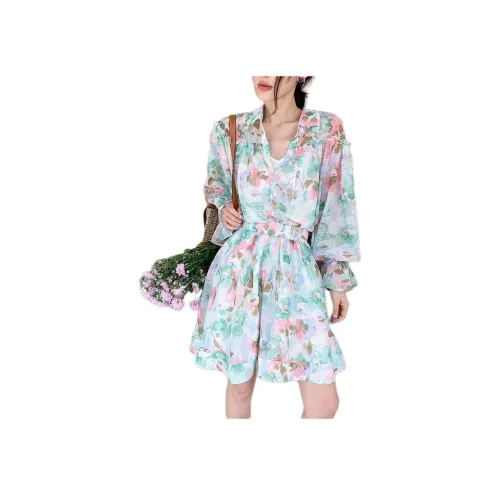 NANING9 Цветочный Женские Повседневные Костюмы