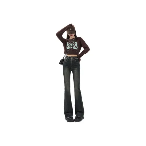 Wen Shan Бетонно-серые Брюки Женские Джинсы