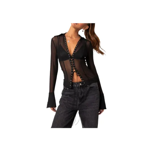 Edikted Lace Up Sheer Mesh Top Shirt Women's