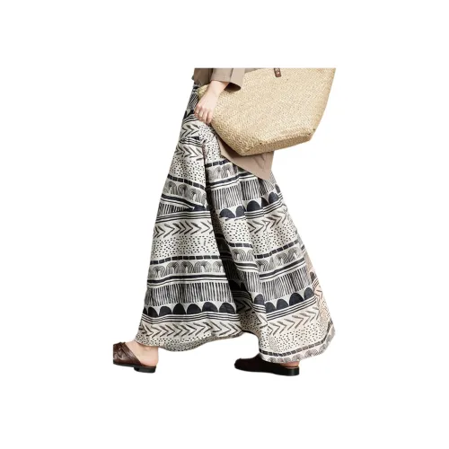 Wbwq Бежевый с принтом Женские Повседневные Длинные Юбки