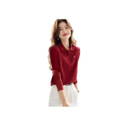 Mo Han Yi Mei Вишнево-красный Длинный рукав Женские рубашки