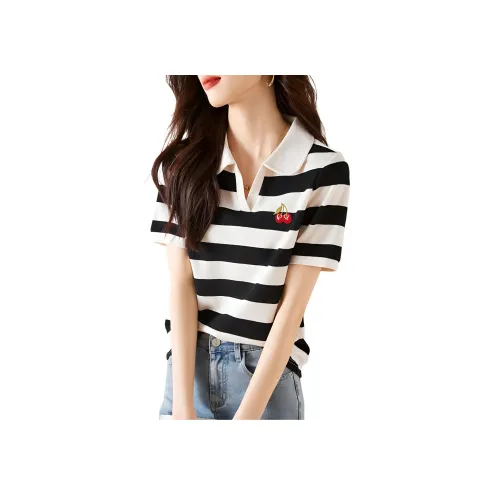 Mo Han Yi Mei Стандартная T-рубашка Женская Черно-белые полосы