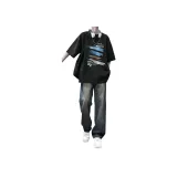 Черная рубашка с короткими рукавами + синие джинсы