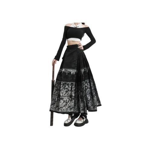 Розовый повседневный длинный юбка женская черная вышивка