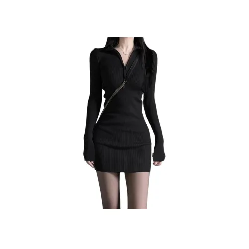 FLIM Длинный рукав Платье Женское Черное