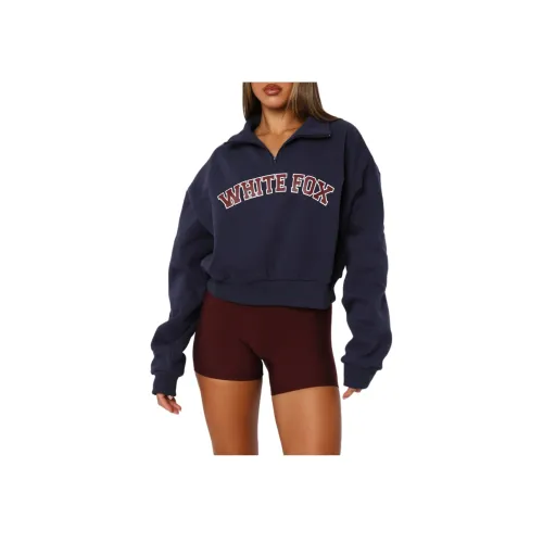WHITE FOX Кольцо Let The Bells Укороченный свитер с заплаткой Quarter Zip Темно-синий Свитшот Женский