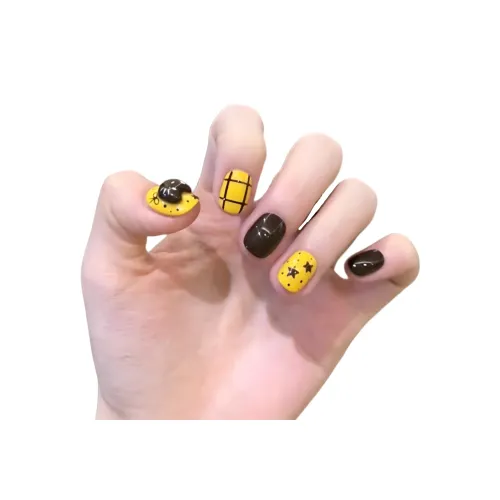 T Z Корейский стиль Желтая клетка Винтаж False Nail Короткий Карамель Jump Цвет Французский