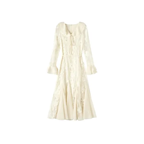 Incolore Длинное платье с длинными рукавами женское абрикосового цвета