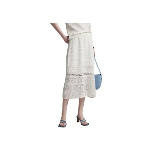 Fog Повседневный Длинный Юбка Женская Натуральный Белый