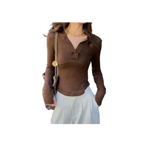 NANING9 Стандартная T-рубашка Женская Кофейного цвета