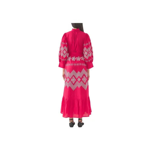 ANTIK BATIK Арбузно-розовый красный Женские Длинные Платья с рукавами