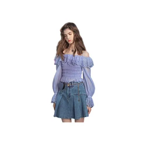 JORYAweekend Шифон Рубашка Женская Синий Фиолетовый