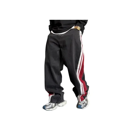 ZHANDASHUAI Черно-красные унисекс джинсы