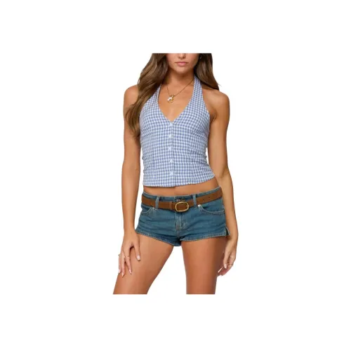 Edikted Эван GINGHAM Пуговица Вверх Халтер Топ Топ на бретелях Женские