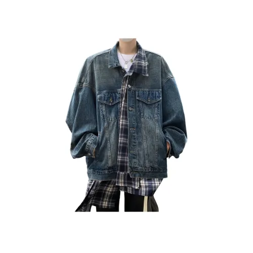 REXSHION Голубо-серый Клетчатый Унисекс Куртки