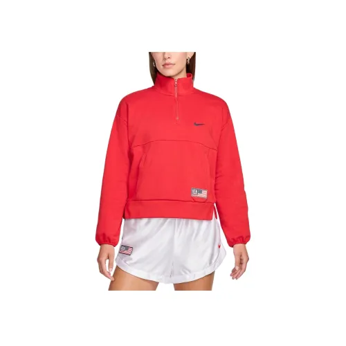 nike USA Village Баскетбол 1 2 ZIP Флис Толстовка Женские Красный
