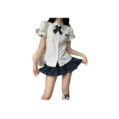 EFCR Белый топ + Зеленая клетка Короткая юбка Женская униформа