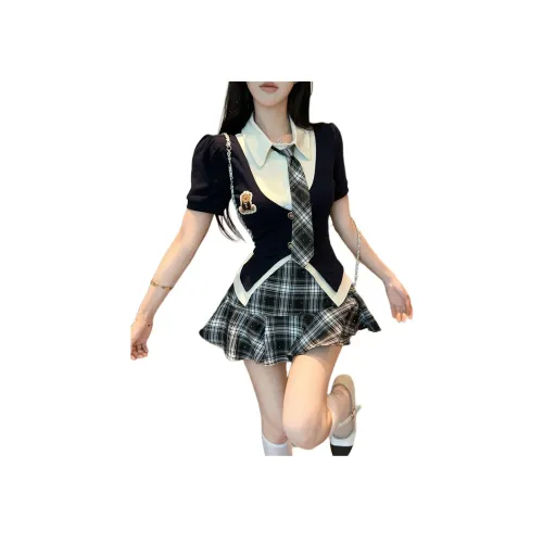 EFCR Mock Двухкомпонентный Топ + Клетчатые Шорты Женская Униформа