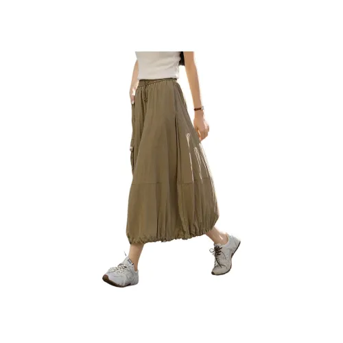 Mo Han Yi Mei Повседневный Длинный Юбка Женские Хаки Зеленый