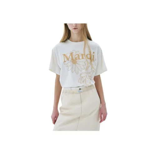 MARDI MERCREDI Three Flowers Collection T-рубашка Женская Кремовый Peanuts Корейский стиль
