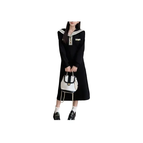 TUSHIFEI Длинное платье с длинным рукавом женское черное