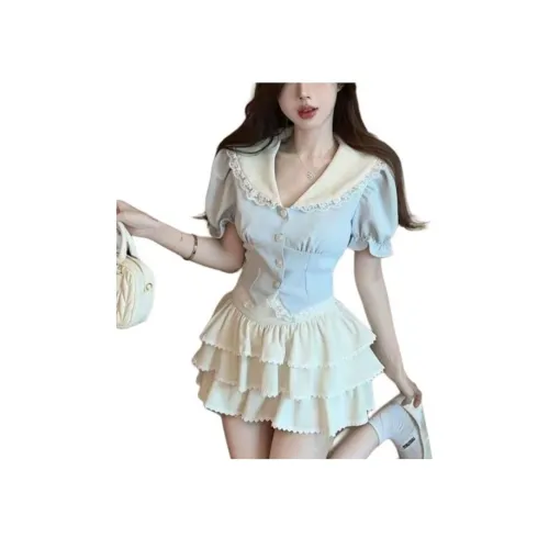 WANGLAISHI Светло-синий женский комплект с юбкой