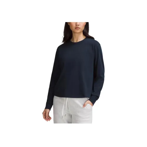 lululemon Разрезанный крой Рубашка с длинным рукавом из хлопкового трикотажа женская морской синий