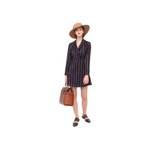 DEAR DEER PUFF Длинное платье с длинными рукавами женское в полоску