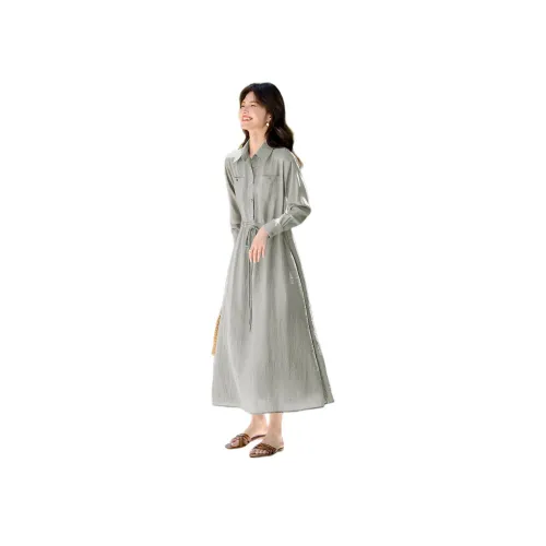 XWI Светло-зеленый Длинный с длинным рукавом Женские Длинные с длинным рукавом Платья