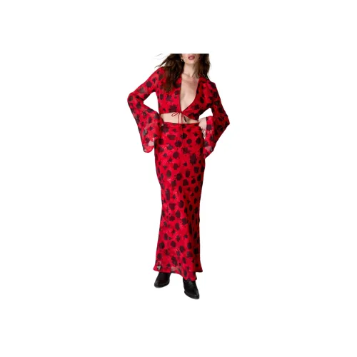 NASTY GAL Выгорающий с принтом Цветочный Галстук Передний Топ КРОП ТОП Женский Красный