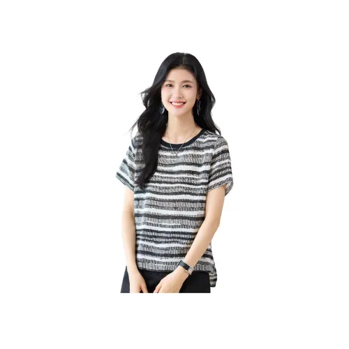 JINJU Черно-белые полосы Женские T-рубашки