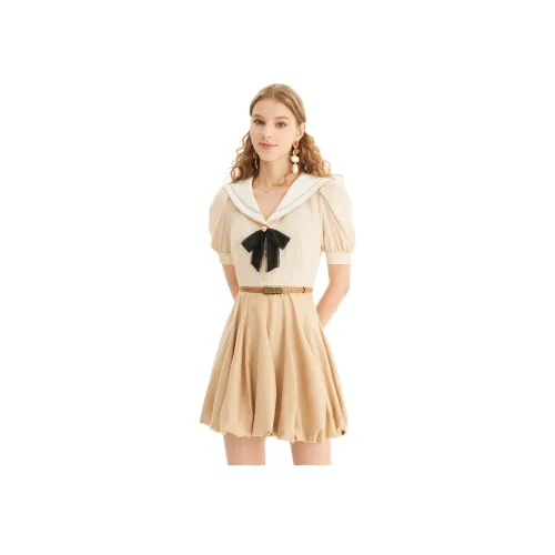 JORYAweekend Короткий рукав Платье Женское Абрикосовое