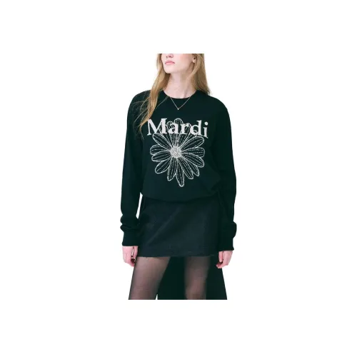 MARDI MERCREDI FW24 Кашемир Круглый вырез FLOWERMARDI Черный Крем Свитер Корейский стиль Женские Черный Крем