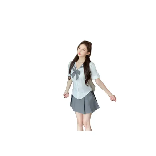 ONNFB Белая рубашка + Серый с оборками юбка Женская униформа