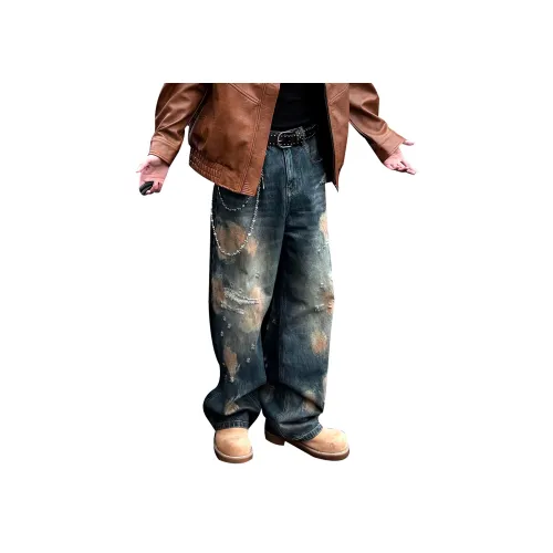 KUXIANSEN Loose Fit Straight Cut Jeans Unisex КUXIANSEN Свободный крой прямые джинсы унисекс