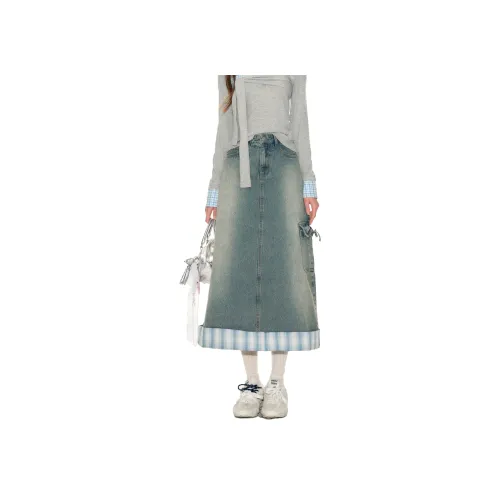 FPMZ Деним Длинная Юбка Женская Синяя