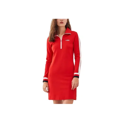 FILA Белый Красный Женские Длинные Рукава Платья