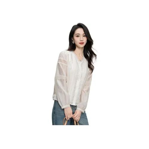 Shavani Lace Patchwork Elegance Sweet Style Shirt Women's Beige