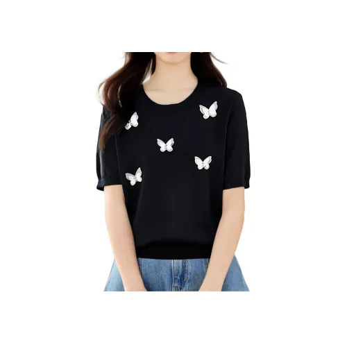 Lan Miao 8065 Черные Женские T-рубашки