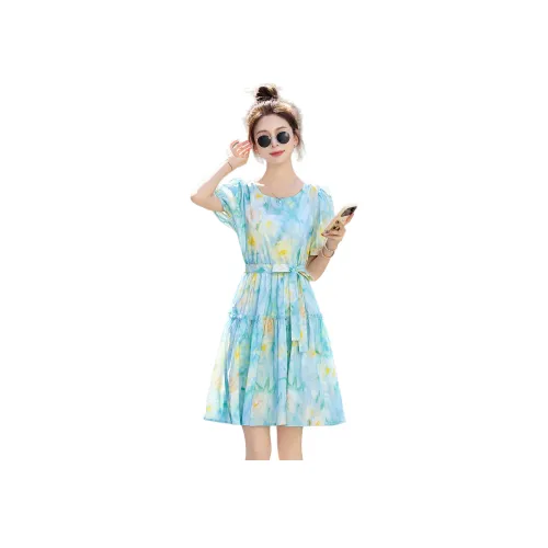 MJ Весенне-летний Сладкий Девушка Юбка Короткий Рукав Платье с Премиум Ощущением Женские