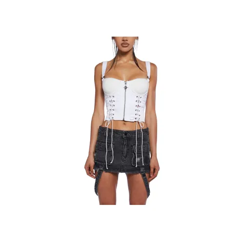 Dolls Kill DARKER WAVS Charged Кружево Вверх Корсет Топ Slip Платье Женское Белый White