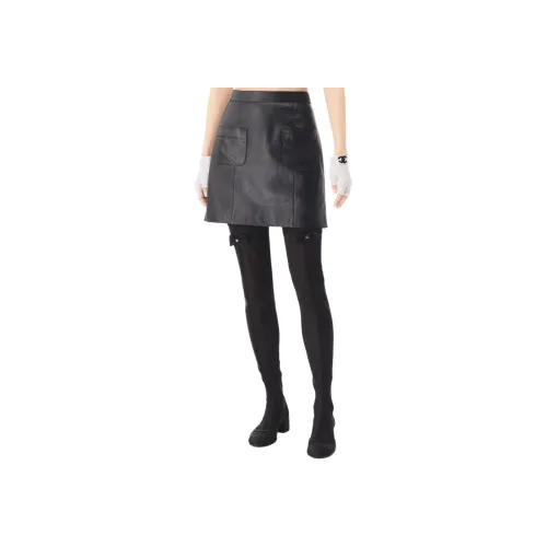 CHANEL 25B Осенне-зимняя Коллекция Предварительный просмотр Кожаные Короткие Юбки Женские