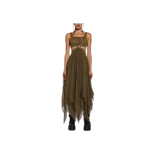 Dolls Kill DARKER WAVS Charged Shredded Midi Dress Slip Dress Women's Green Green Дольс Килл DARKER WAVS Charged Shredded Платье-миди Slip Dress Женское Зеленый Зеленый