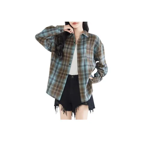 NHZN Синий коричневый Женские Рубашки