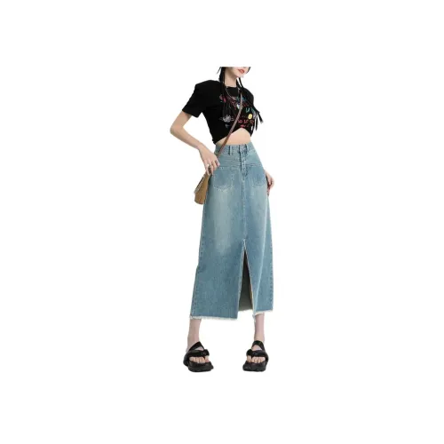 ZAVK Denim Long Skirt Women's Vintage Blue ZAVK Деним Длинная Юбка Женская Винтажный Синий